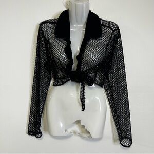 ◾️Y2K Vintage Picadilly Fashions Mesh Shrug Tie Front Cardigan Sequin Accent